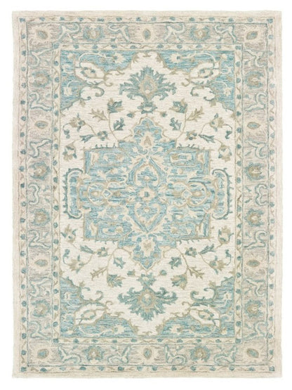 9' X 12' Turquoise and Cream Medallion Area Rug