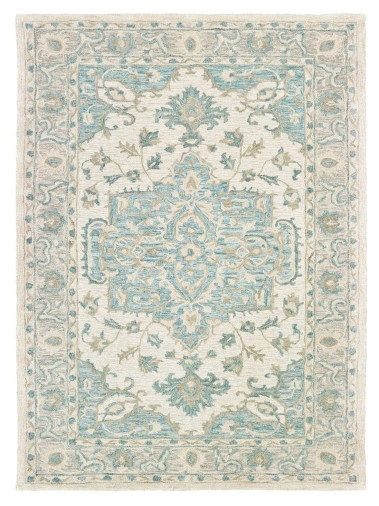 5' X 8' Turquoise and Cream Medallion Area Rug