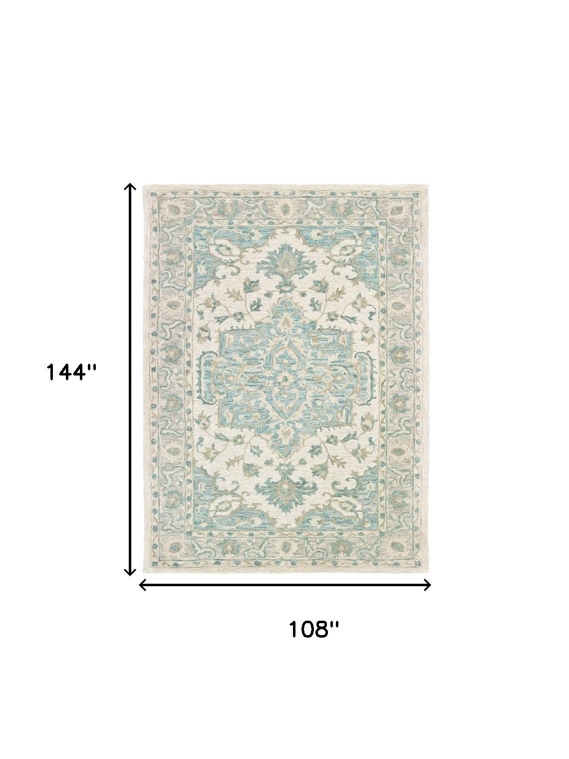 5' X 8' Turquoise and Cream Medallion Area Rug