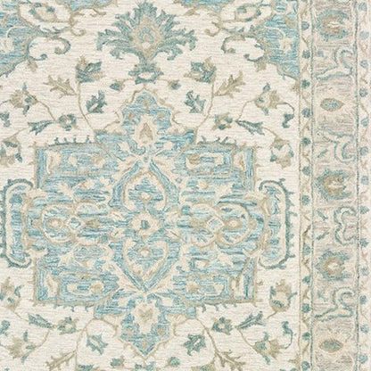 5' X 8' Turquoise and Cream Medallion Area Rug