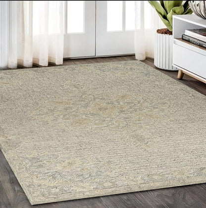 9' X 12' Beige Distressed Floral Area Rug