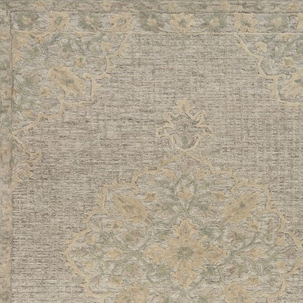 9' X 12' Beige Distressed Floral Area Rug