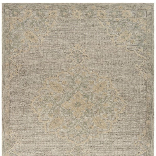 9' X 12' Beige Distressed Floral Area Rug