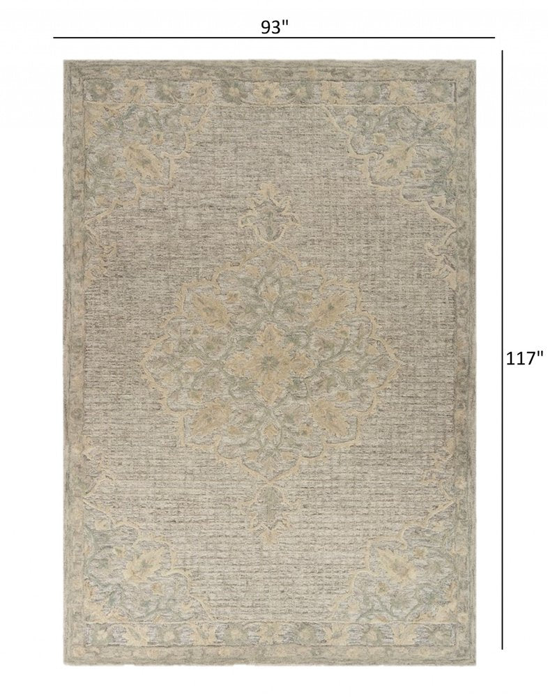9' X 12' Beige Distressed Floral Area Rug