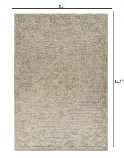9' X 12' Beige Distressed Floral Area Rug