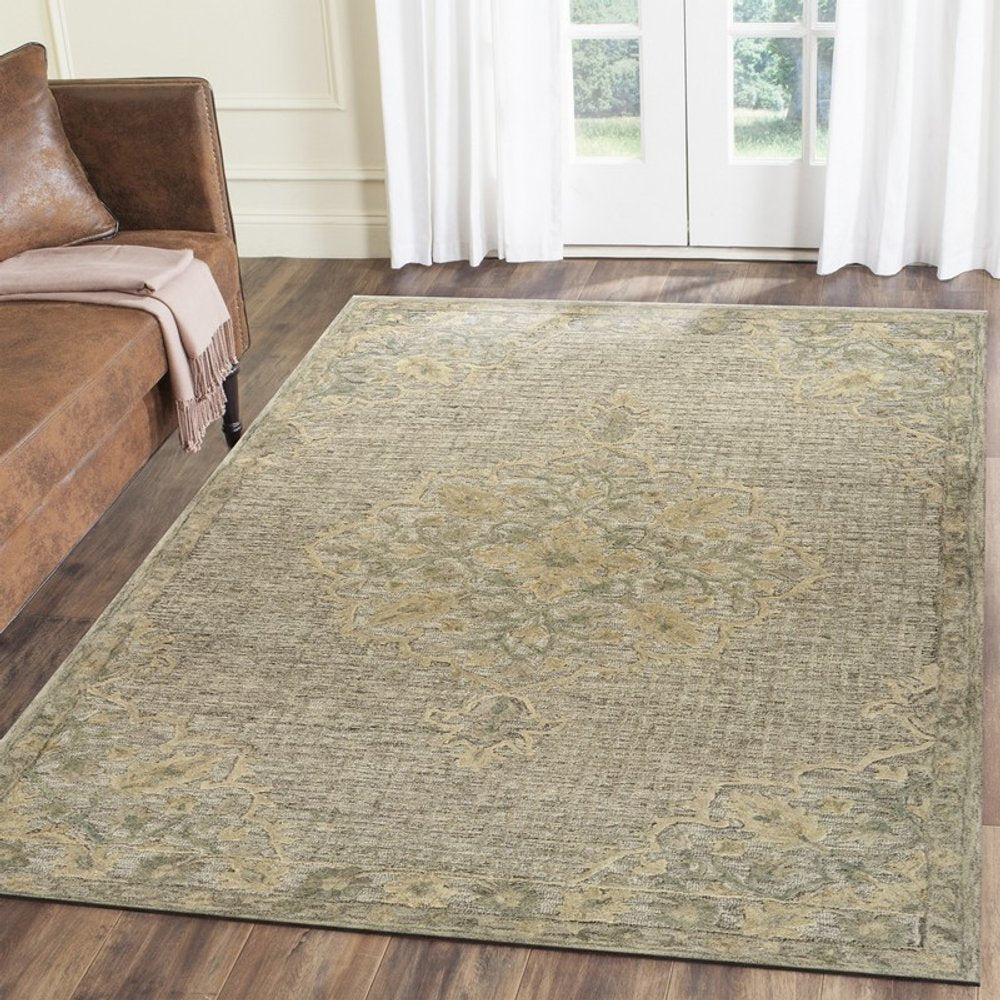9' X 12' Beige Distressed Floral Area Rug
