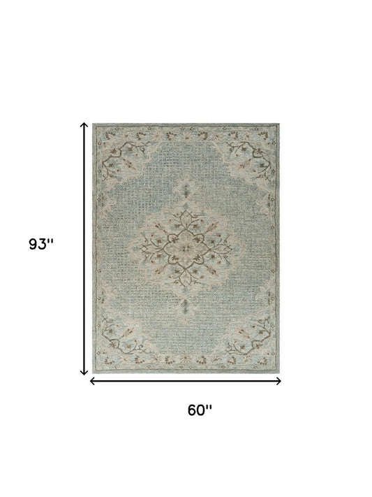 9' X 12' Blue Wool Floral Medallion Hand Tufted Area Rug