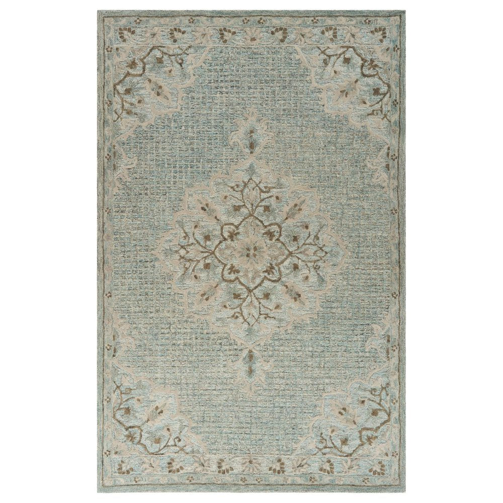 9' X 12' Blue Wool Floral Medallion Hand Tufted Area Rug