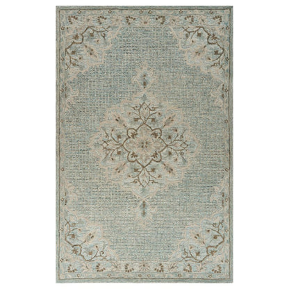 9' X 12' Blue Wool Floral Medallion Hand Tufted Area Rug