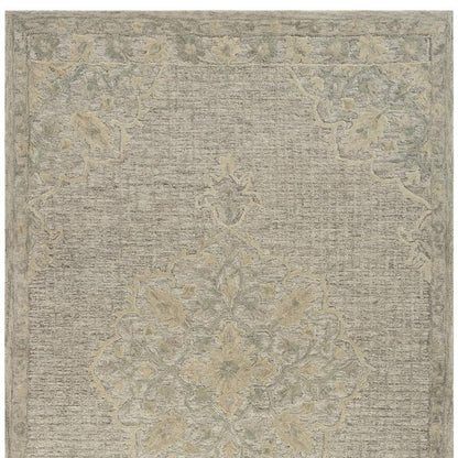 9' X 12' Blue Wool Floral Medallion Hand Tufted Area Rug
