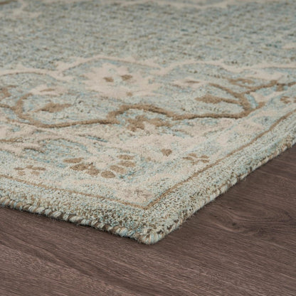 9' X 12' Blue Wool Floral Medallion Hand Tufted Area Rug