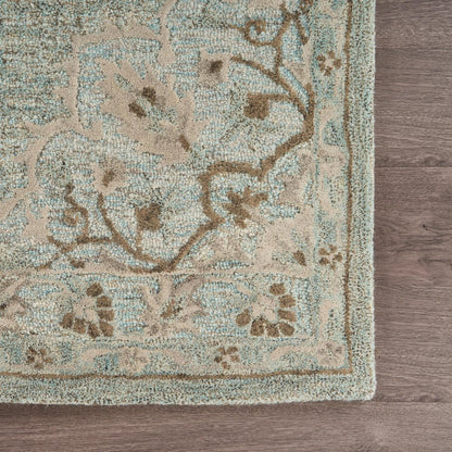 9' X 12' Blue Wool Floral Medallion Hand Tufted Area Rug