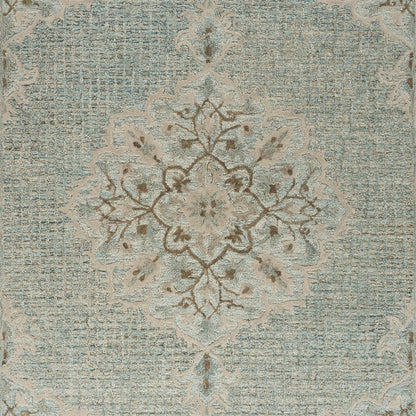 9' X 12' Blue Wool Floral Medallion Hand Tufted Area Rug