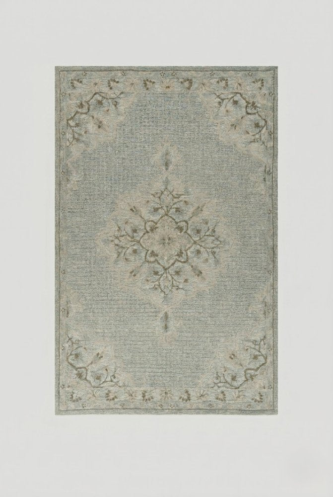 9' X 12' Blue Wool Floral Medallion Hand Tufted Area Rug