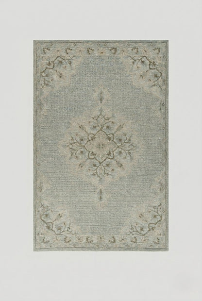 9' X 12' Blue Wool Floral Medallion Hand Tufted Area Rug