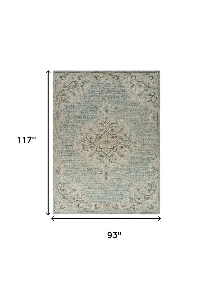 9' X 12' Blue Wool Floral Medallion Hand Tufted Area Rug