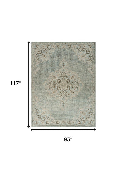 9' X 12' Blue Wool Floral Medallion Hand Tufted Area Rug