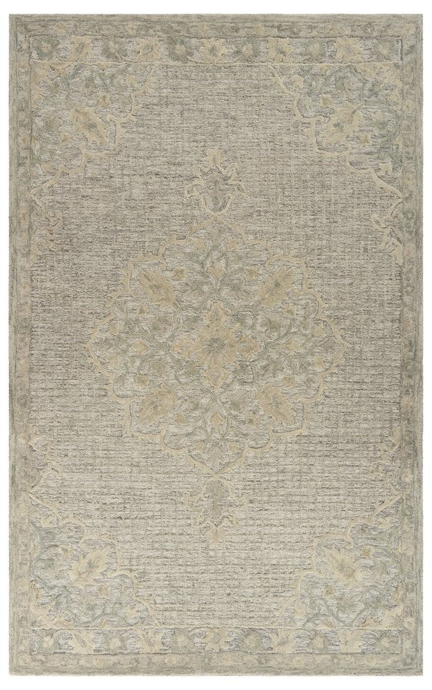 5' X 8' Blue Wool Floral Medallion Hand Tufted Area Rug