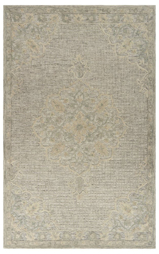 5' X 8' Blue Wool Floral Medallion Hand Tufted Area Rug