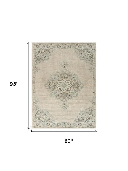 5' X 8' Ivory Wool Handmade Area Rug