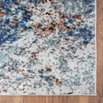 5' X 8' Blue and White Abstract Ocean Area Rug