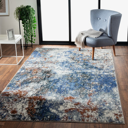 5' X 8' Blue and White Abstract Ocean Area Rug