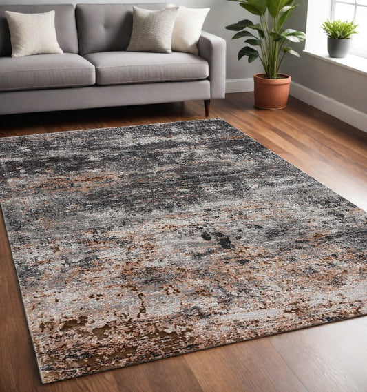 5' X 8' Gray And Orange Storm Area Rug