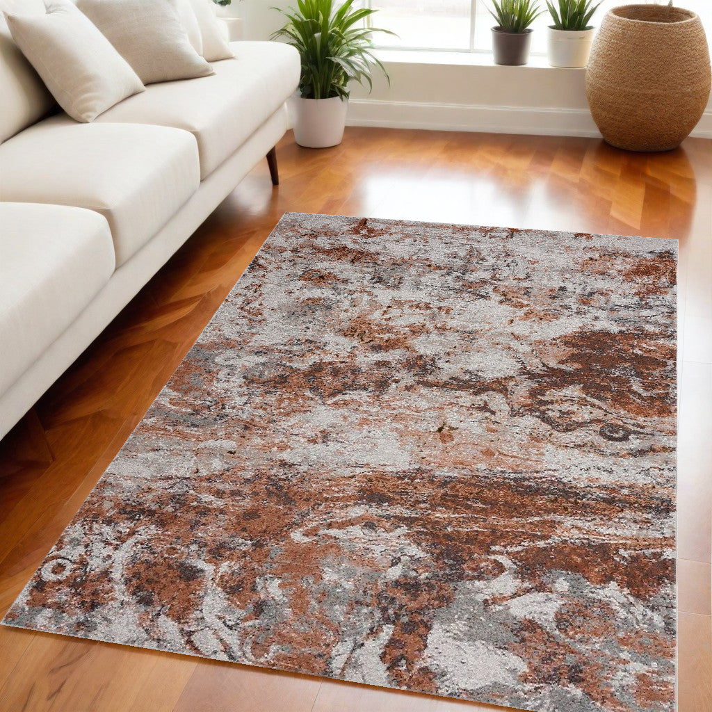 5' X 8' Brown and White Abstract Earth Area Rug