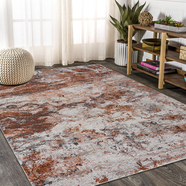 5' X 8' Brown and White Abstract Earth Area Rug