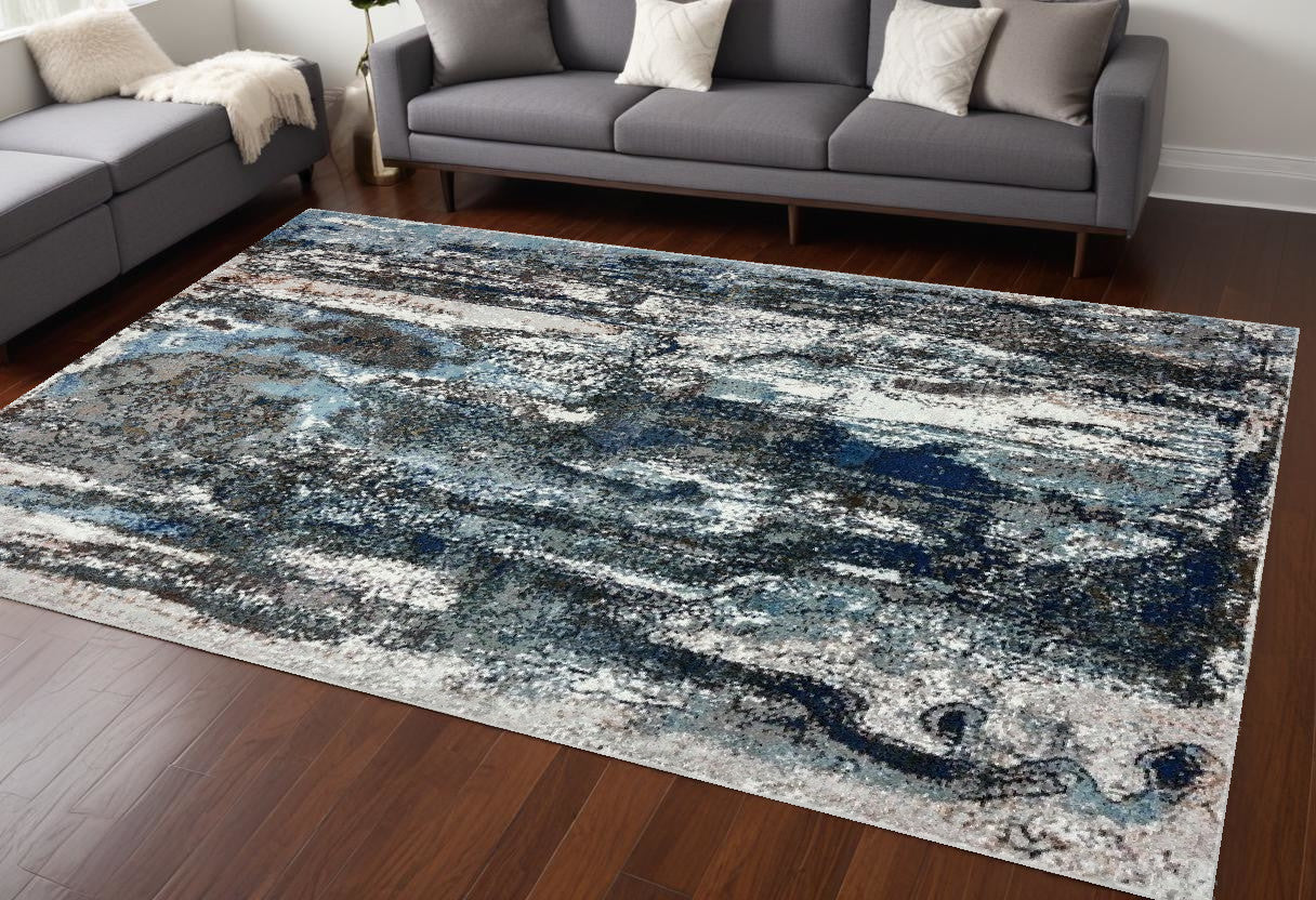 5' X 8' Shades of Blue and Gray Abstract Marble Area Rug