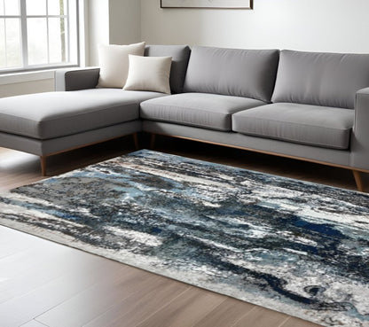 5' X 8' Shades of Blue and Gray Abstract Marble Area Rug