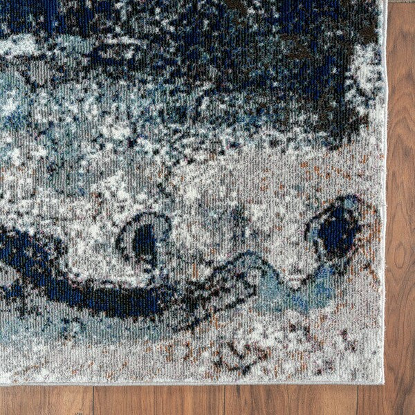 5' X 8' Shades of Blue and Gray Abstract Marble Area Rug