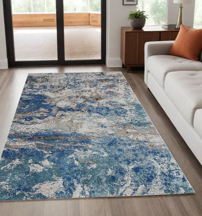 8' X 10' Blue and Gray Abstract Earth Area Rug