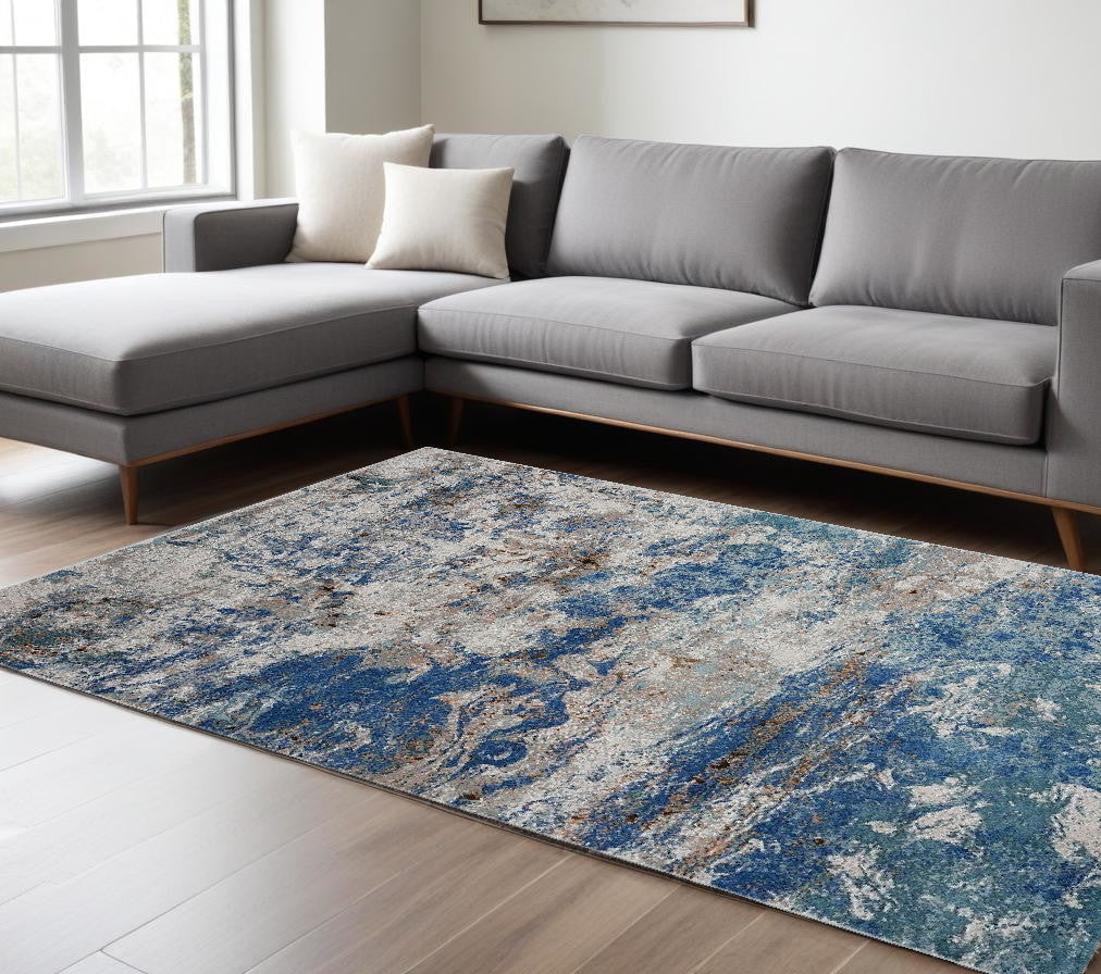 8' X 10' Blue and Gray Abstract Earth Area Rug