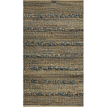 5' X 7' Tan and Blue Hand Woven Area Rug