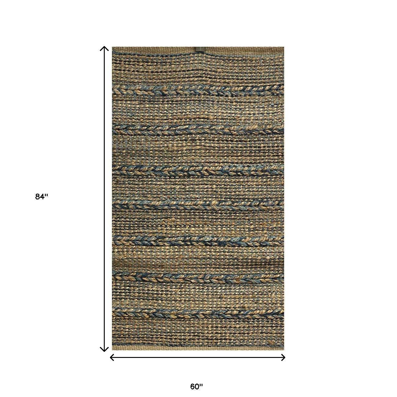 5' X 7' Tan and Blue Hand Woven Area Rug