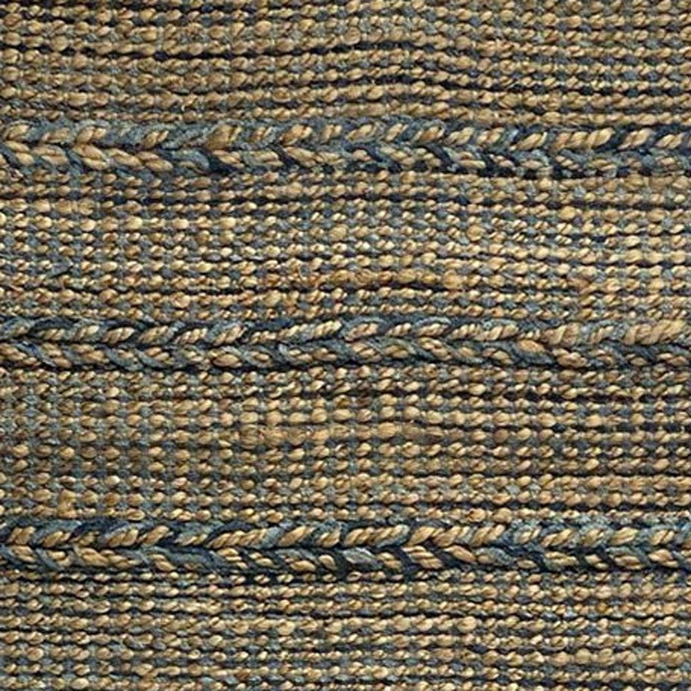 5' X 7' Tan and Blue Hand Woven Area Rug