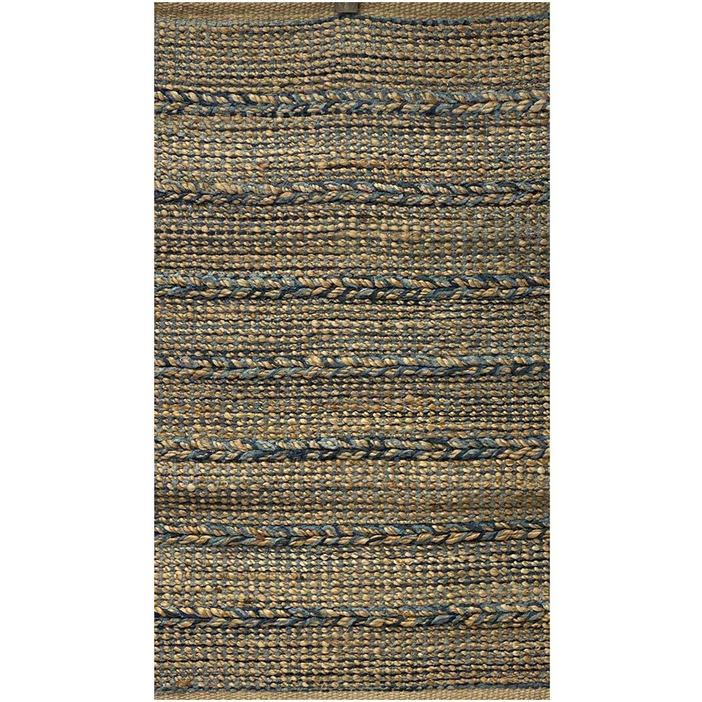 5' X 7' Tan and Blue Hand Woven Area Rug