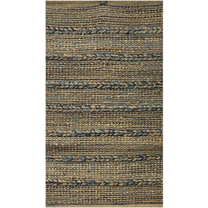 5' X 7' Tan and Blue Hand Woven Area Rug