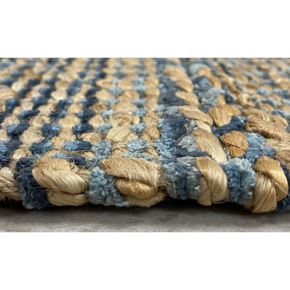 5' X 7' Tan and Blue Hand Woven Area Rug