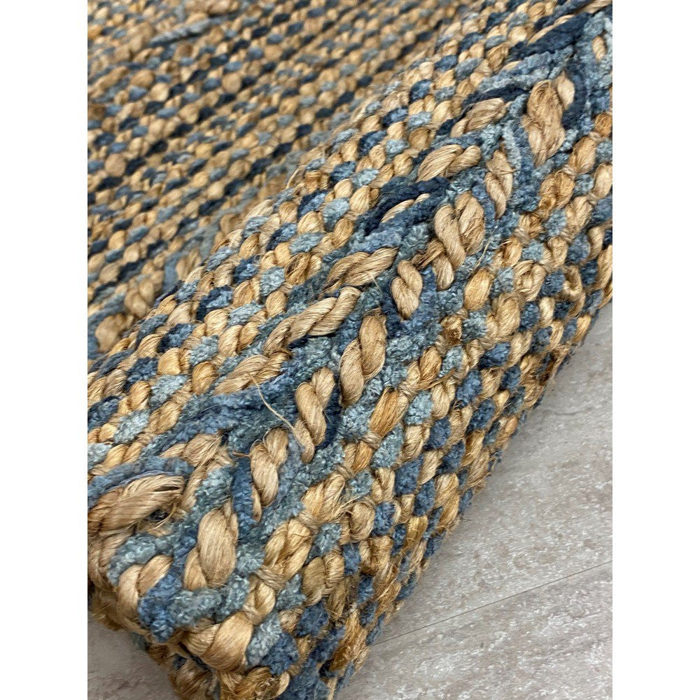 5' X 7' Tan and Blue Hand Woven Area Rug