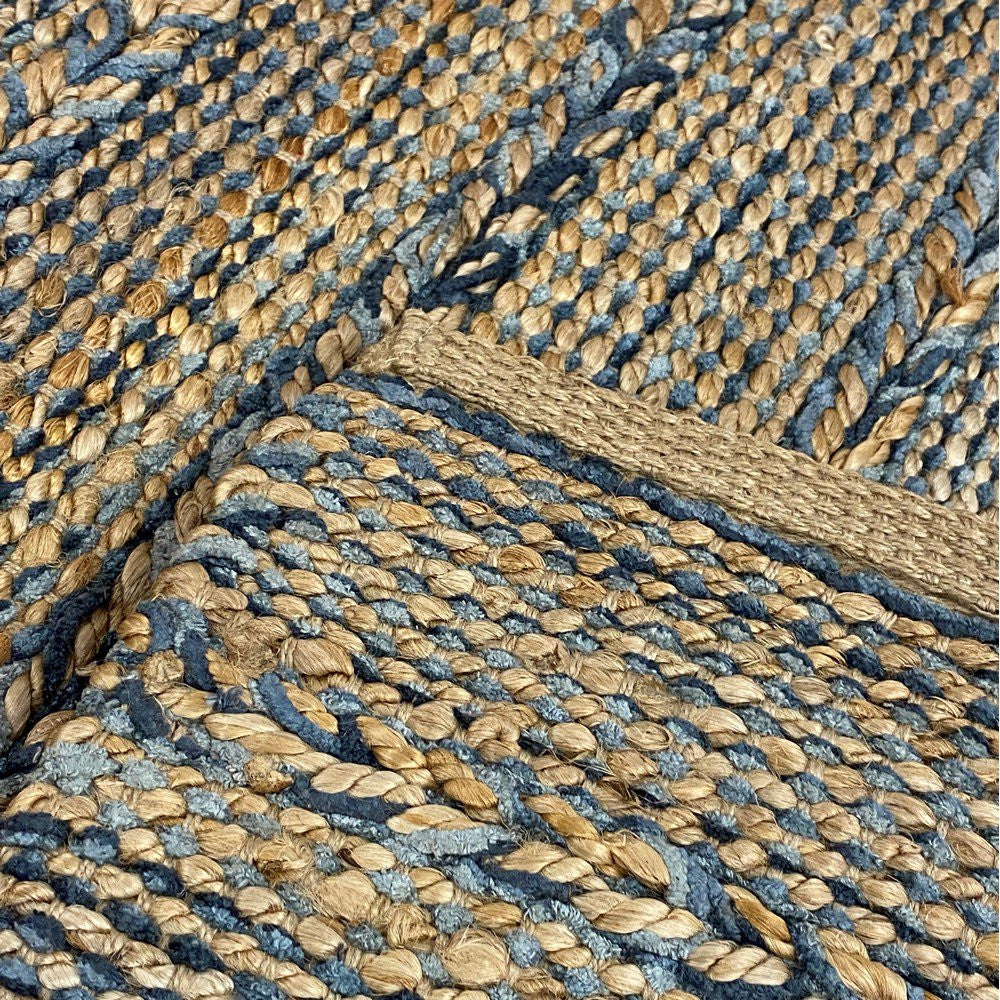 5' X 7' Tan and Blue Hand Woven Area Rug