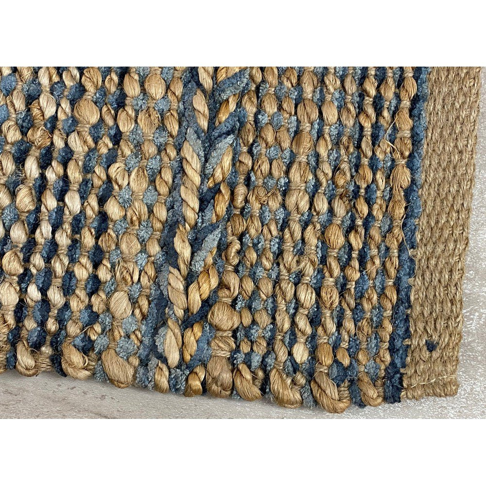 5' X 7' Tan and Blue Hand Woven Area Rug