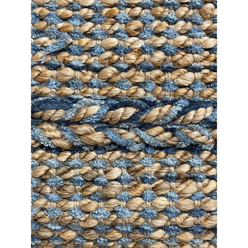 5' X 7' Tan and Blue Hand Woven Area Rug