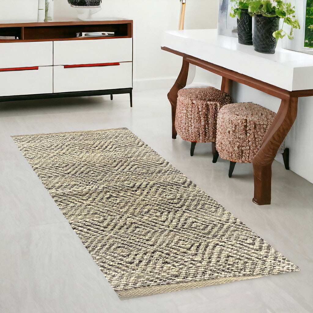 2' X 5' Tan and Gray Hand Woven Area Rug