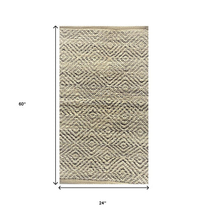 2' X 5' Tan and Gray Hand Woven Area Rug