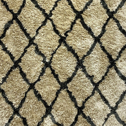 5' X 7' Cream and Black Lattice Area Rug