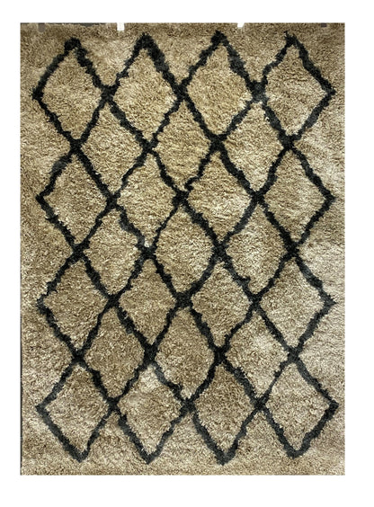 5' X 7' Cream and Black Lattice Area Rug