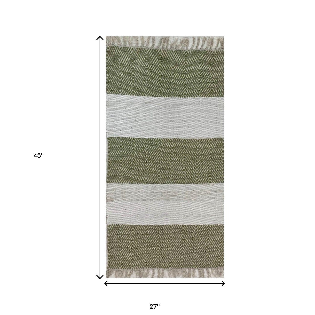 2' X 4' Green and White Hand Woven Area Rug