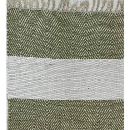 2' X 4' Green And White Hand Woven Area Rug